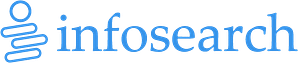 InfoSearch logo: blue spiral icon to the left of the blue wordmark ‘infosearch’