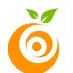 Brand logo: an orange circle with a green leaf and a white spiral motif in the center.